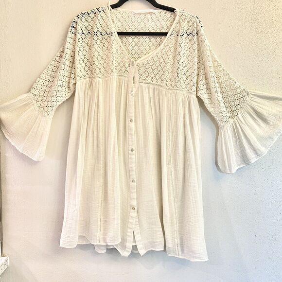 Zara Trafaluc Tops - Zara Trafaluc Collection Women's Ivory Button Down Lace Blouse Size 8- Two Piece